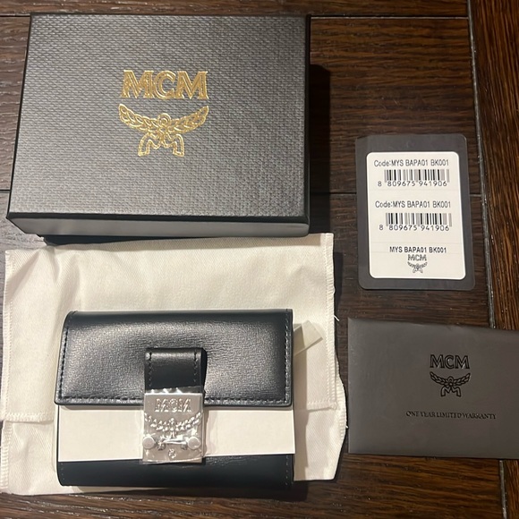 MCM Tracy Trifold Black Leather Mini Wallet - Picture 4 of 5